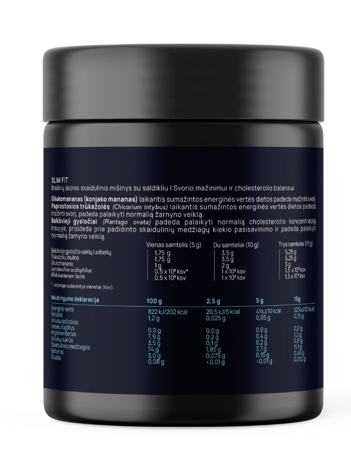 SLIM FIT, braškių skonio skaidulinis mišinys, 225 g