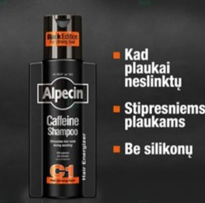 ALPECIN BLACK EDITION, šampūnas su kofeinu nuo plaukų slinkimo, 250 ml