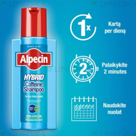ALPECIN HYBRID, šampūnas su kofeinu sausai galvos odai, 250 ml