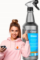 Clinex Glass 1L – profesionalus langų ir stiklo paviršių valiklis.